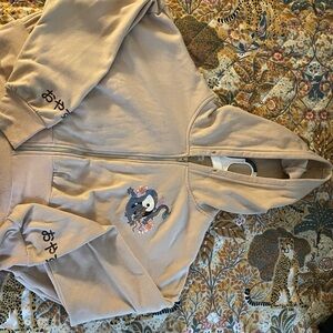 Tan Casual Jacket with Ribbed Cuffs and Crew Neckline